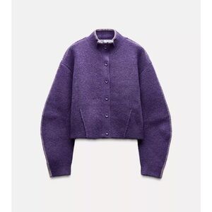 Zara Purple High-Neck Button-Up Cardigan, purple, size medium